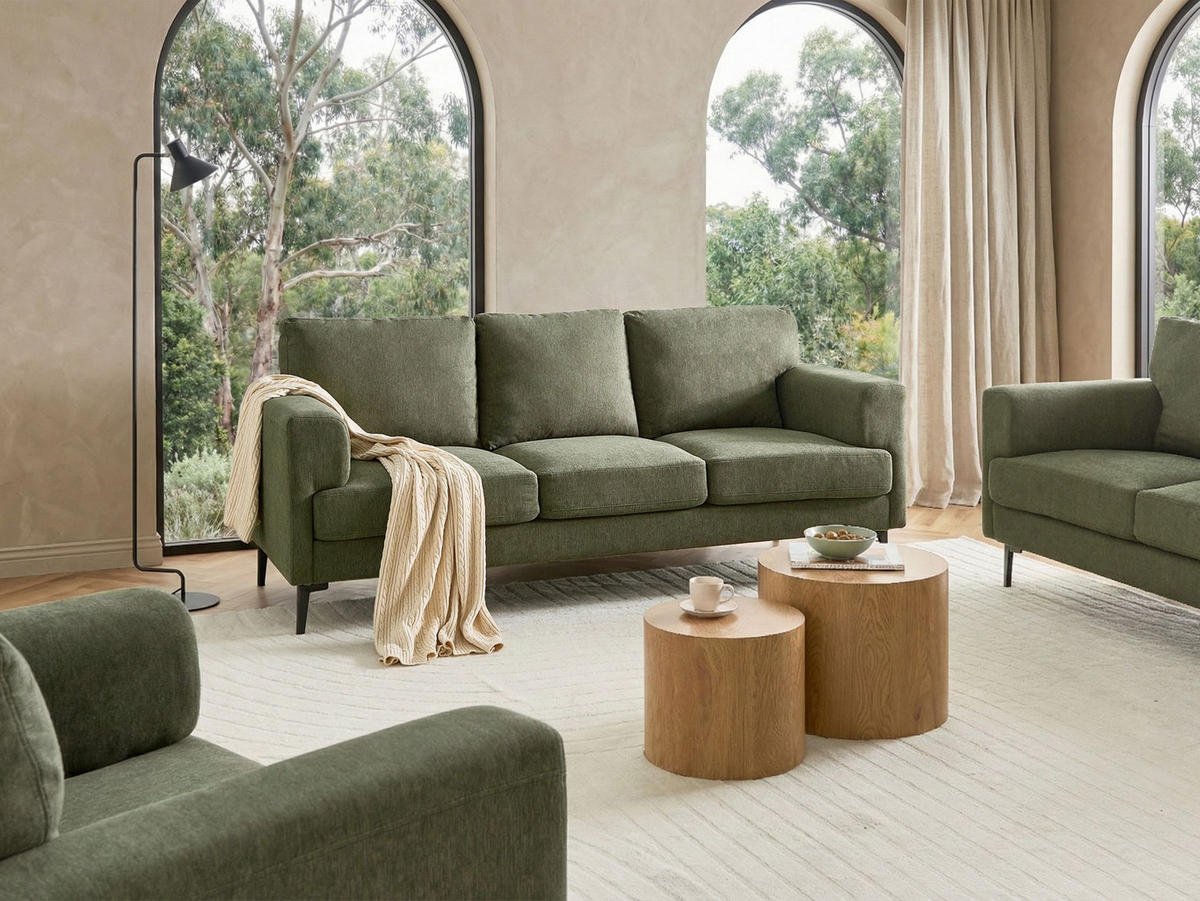 3-SITZER-SOFA Stoff Grün Lousto - Schwarz/Grün, Textil (213/85/65cm) - Beliani