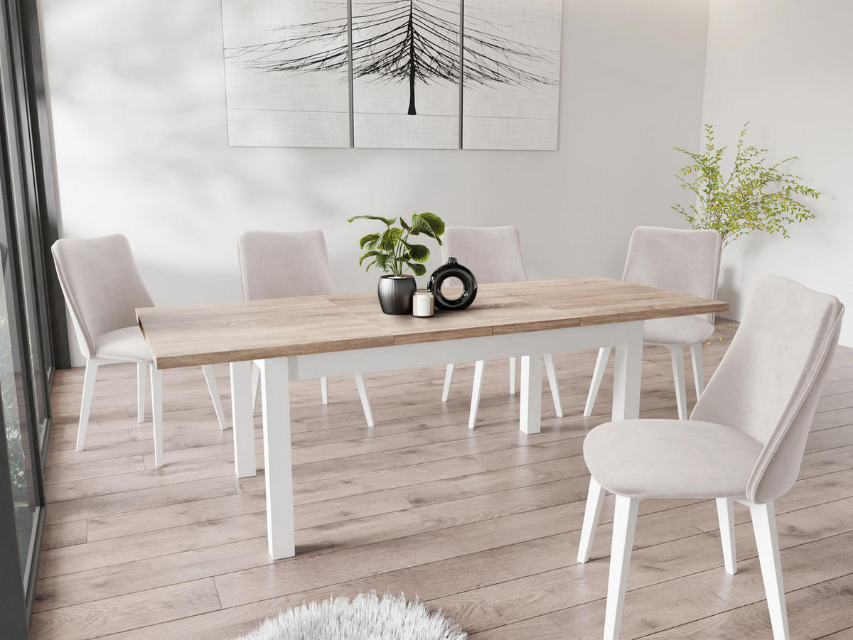 ESSTISCH Molly rechteckig ausziehbar, Sonoma Eiche 160-240/90/75 cm - Weiß/Sonoma Eiche, Holz/Holzwerkstoff (160/90/75cm) - WFL GROUP