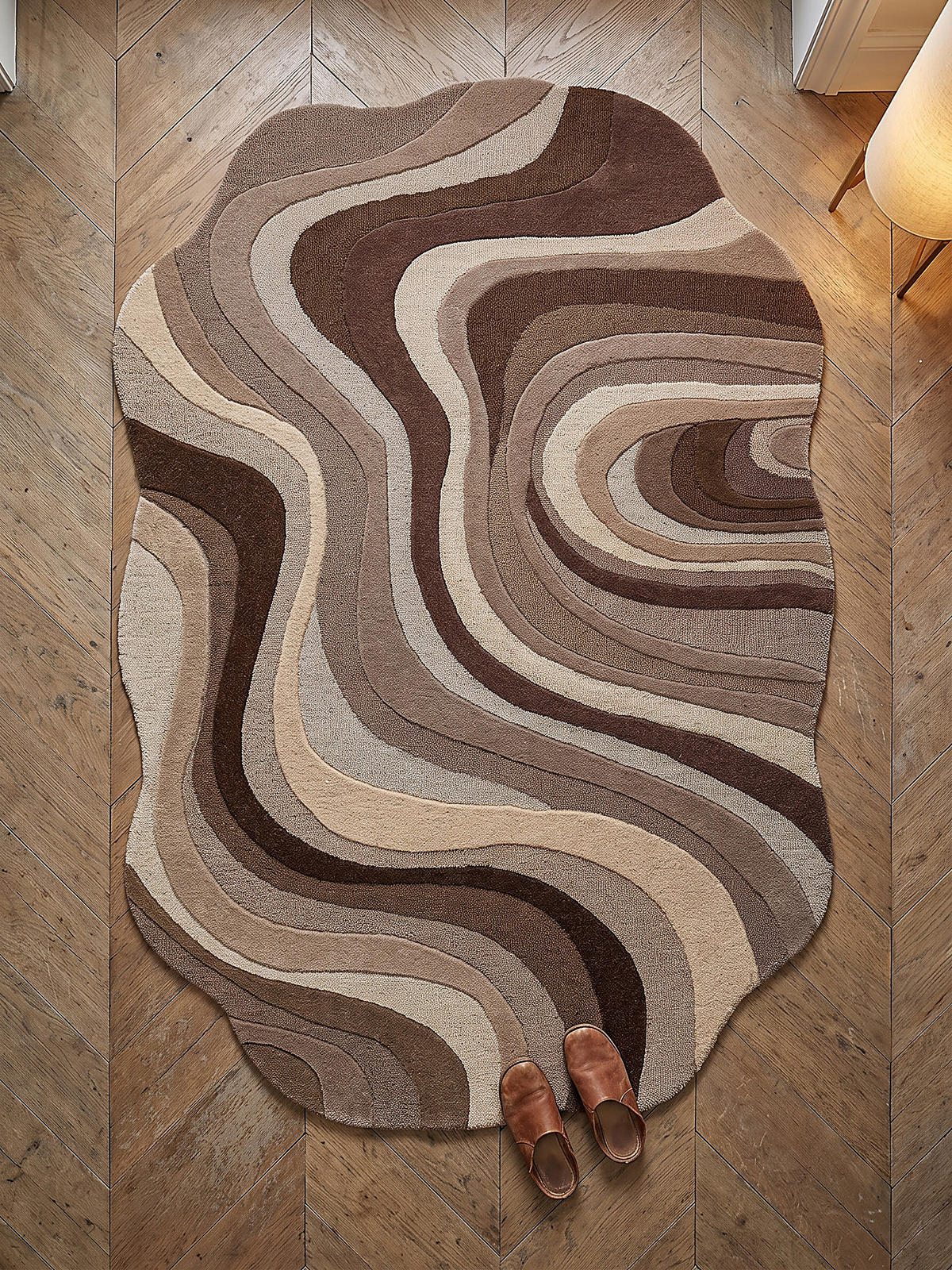 TEPPICH aus Wolle, handgetuftet, EFFRA, in Natur, Wellen-Swirl, 140 x 200 cm - Beige, Textil (140/200cm) - KADIMA DESIGN