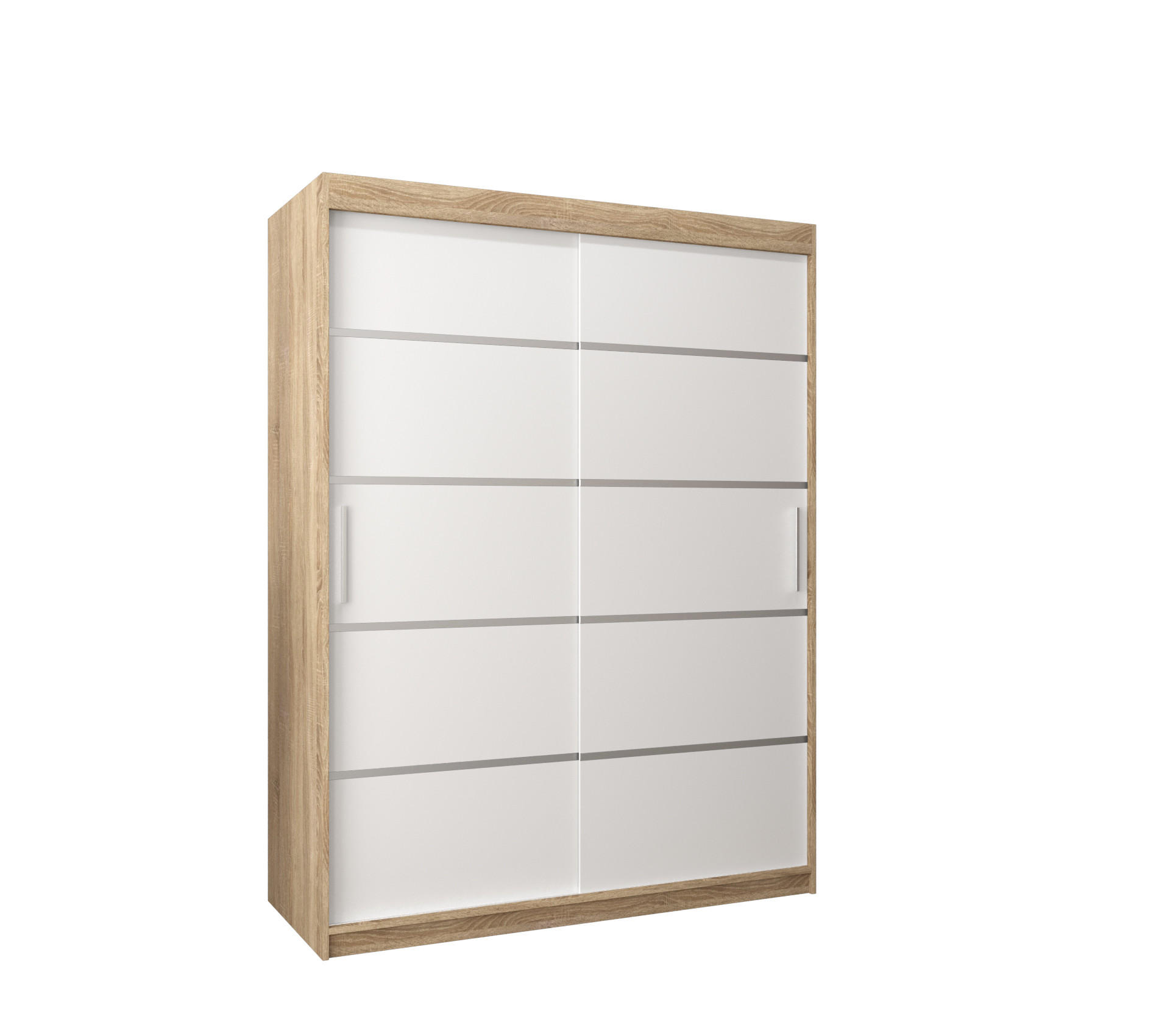 SCHWEBETÜRENSCHRANK 200/150/62 2-türig - Silberfarben/Schwarz, Holz/Kunststoff (150/200/62cm) - MÖBEL KRYSPOL