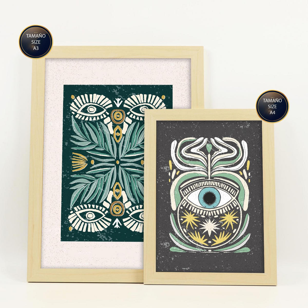 POSTER Set Mit 6 Drucken Von Augen In Der Sammlung Von Ethnischenen Ästhetische Dekorative Für Zuhause Wandkunstdruck A3 & A4 Rahmen Aus Hellem Holz - Beige, Papier (29/3cm) - Nacnic