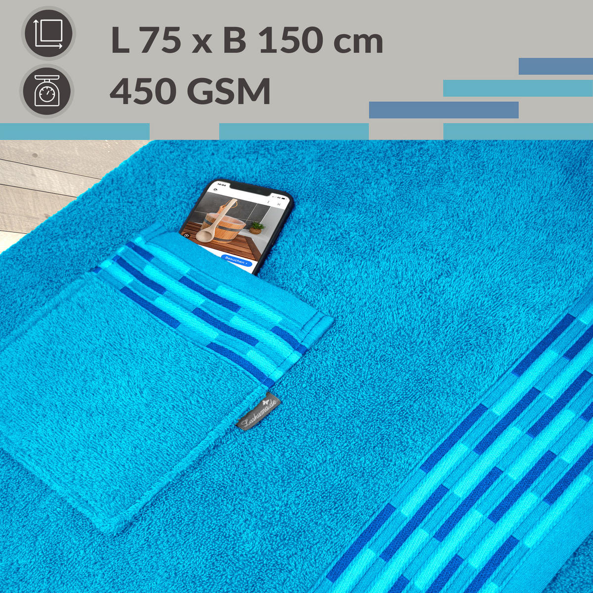 SAUNAKILT Dame Lugano Aquamarin - Blau, Textil (150/75cm) - Lashuma