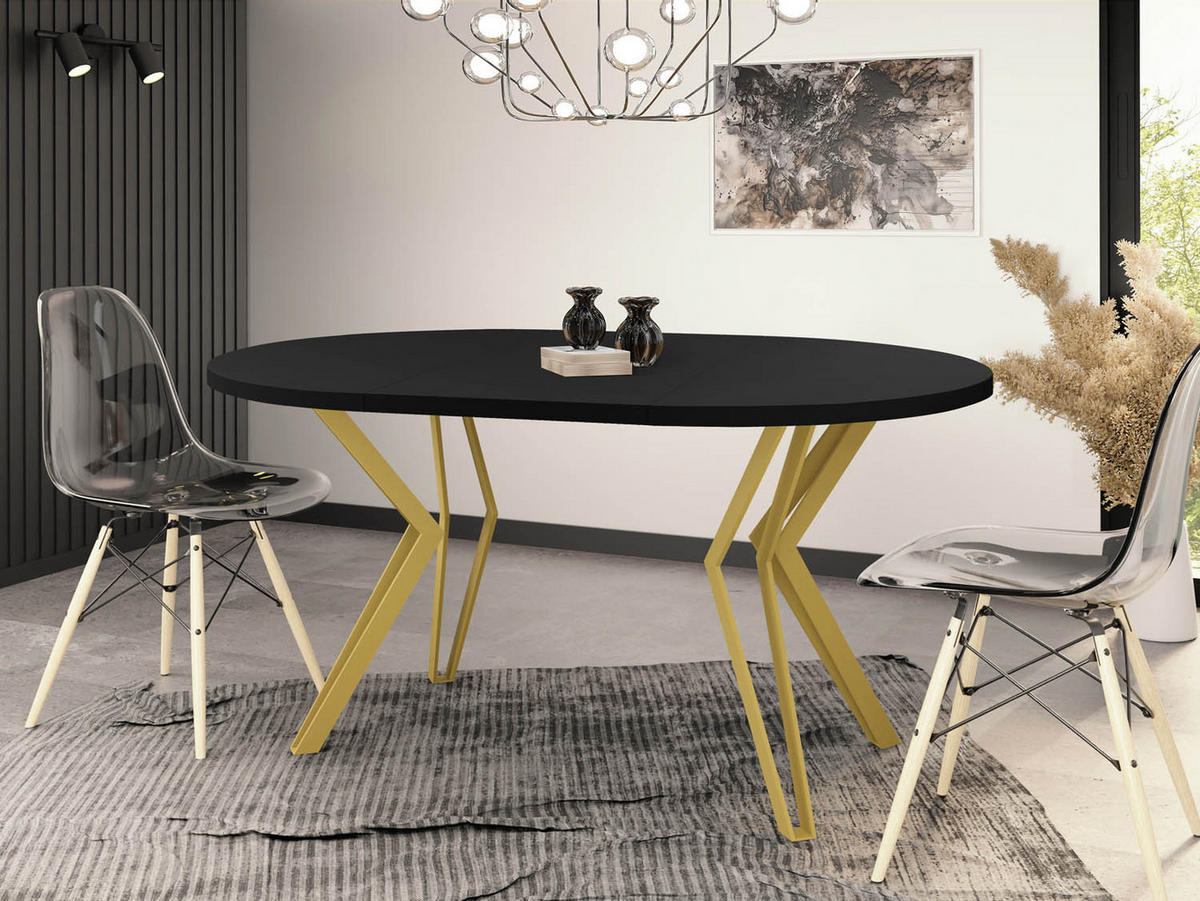 ESSTISCH Daisy runder ausziehbarer, Schwarz 100-180/100/76 cm - Goldfarben/Schwarz, Holzwerkstoff/Metall (100/100/76cm) - WFL GROUP