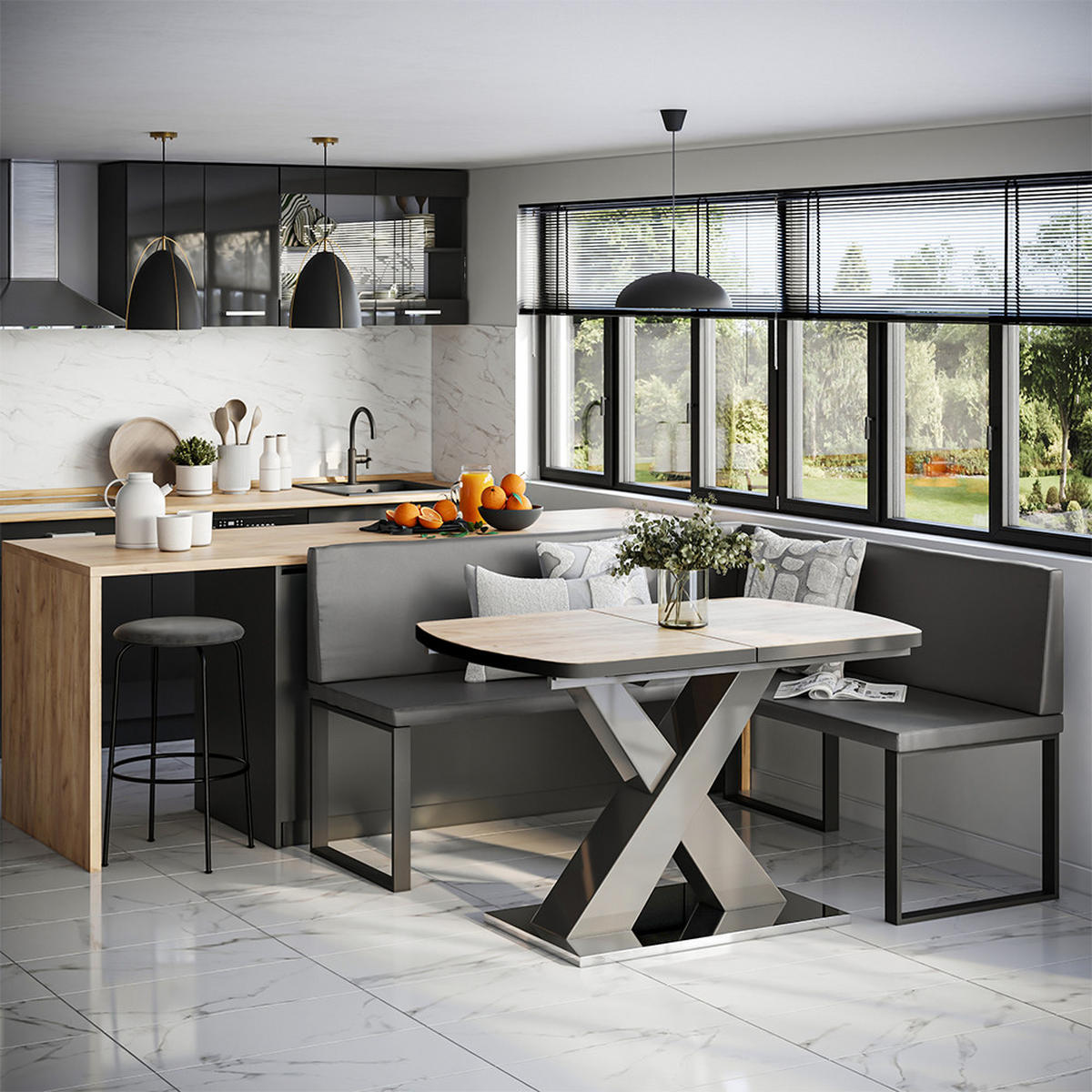 ESSZIMMER-ECKBANK Ravon Schwarz 150 x 150 cm - Schwarz, Textil (150/87/150cm) - Vicco