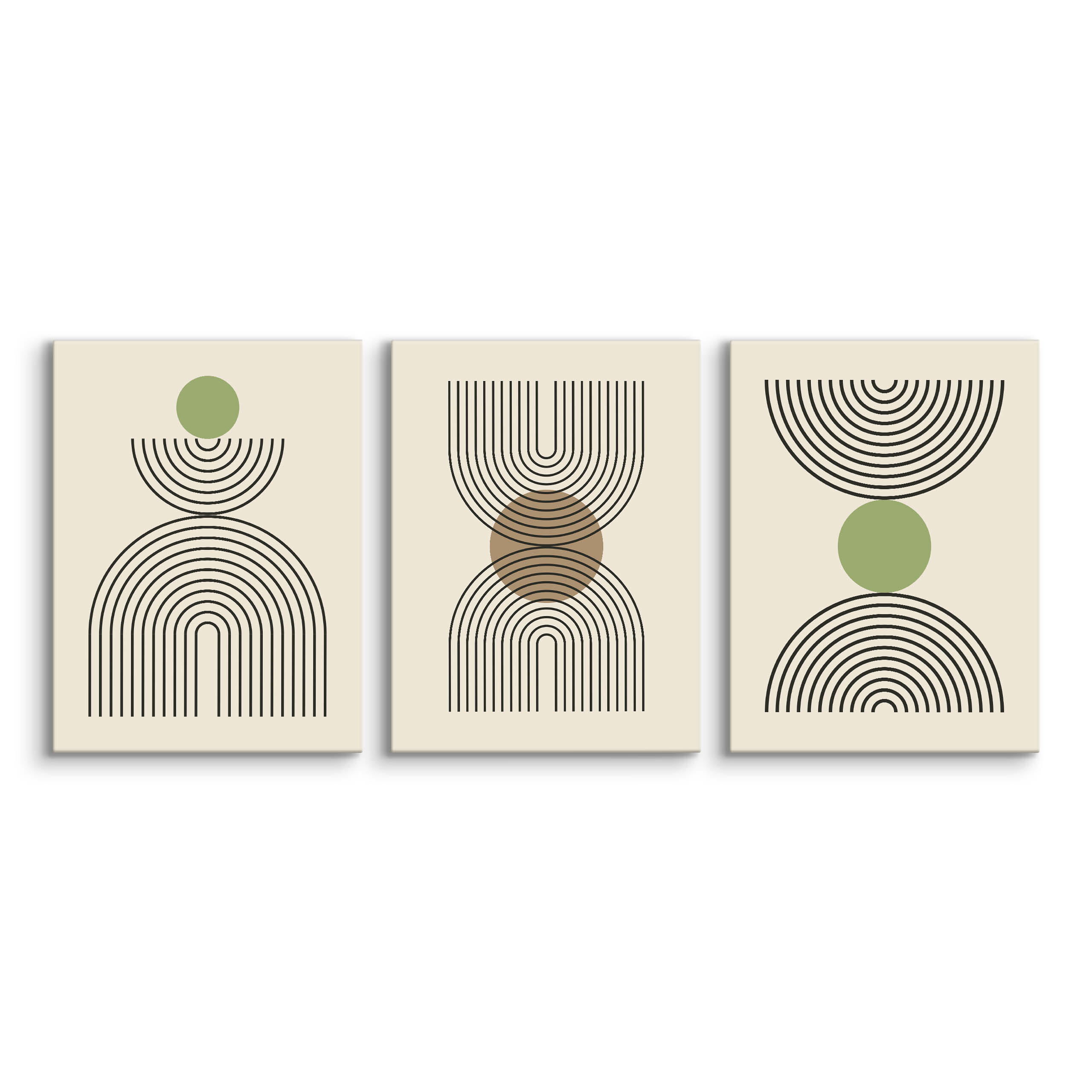 LEINWANDBILDER 3-es Set Geo-Muster Boho - Beige/Schwarz, Textil (90/40cm) - Muralo