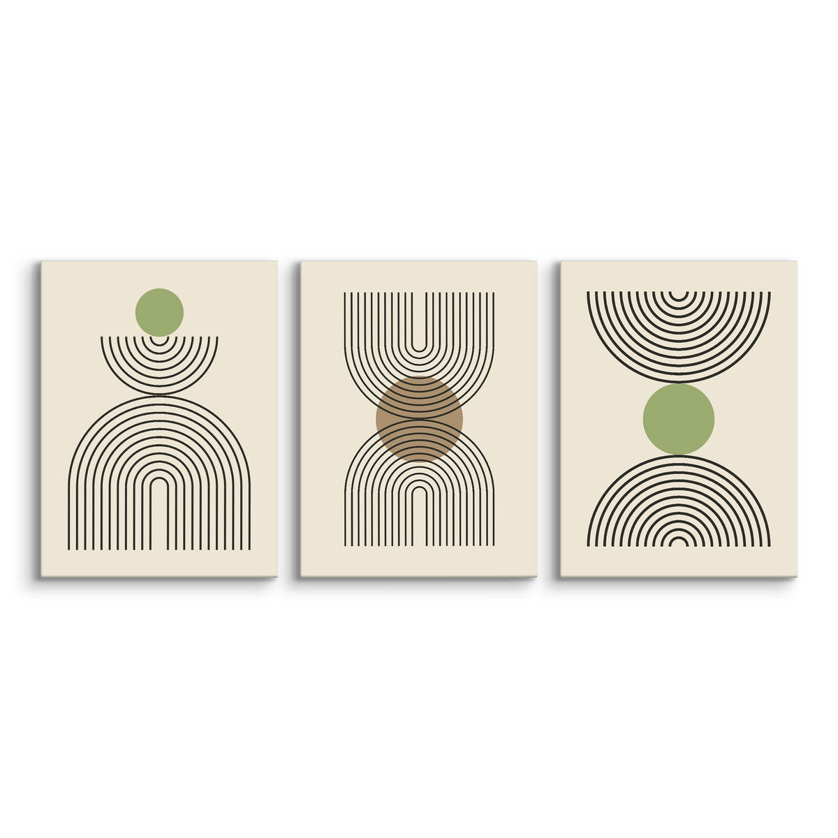 LEINWANDBILDER 3-es Set Geo-Muster Boho - Beige/Schwarz, Textil (90/40cm) - Muralo