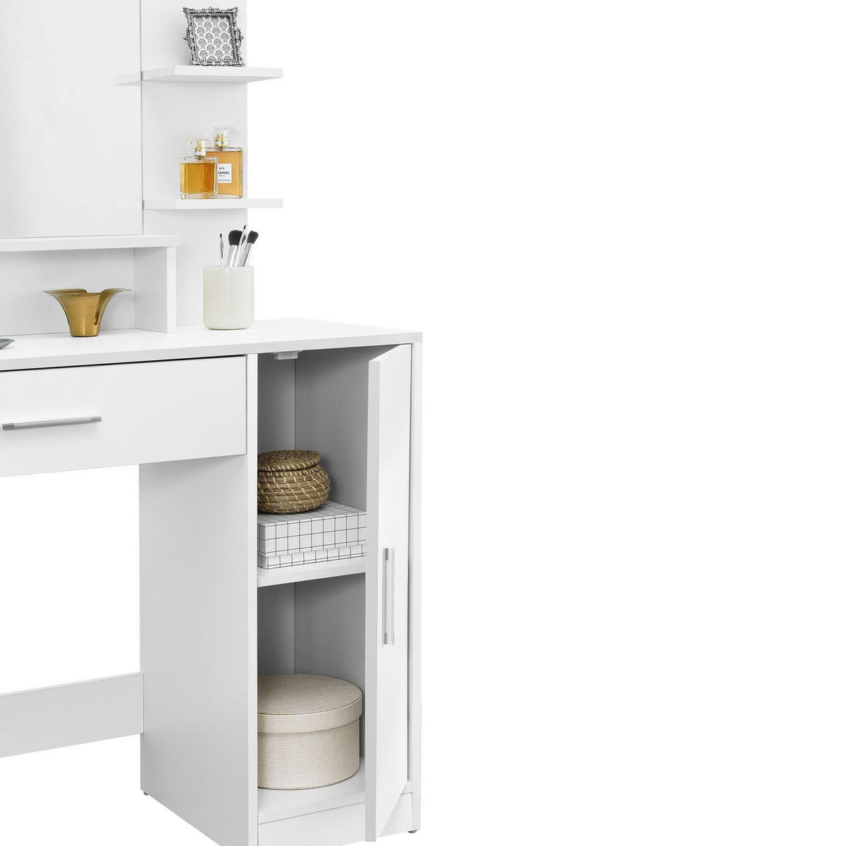 SCHMINKTISCH Zoey mit LED und Schrank - Weiß, Holzwerkstoff (38/137/90cm) - Juskys