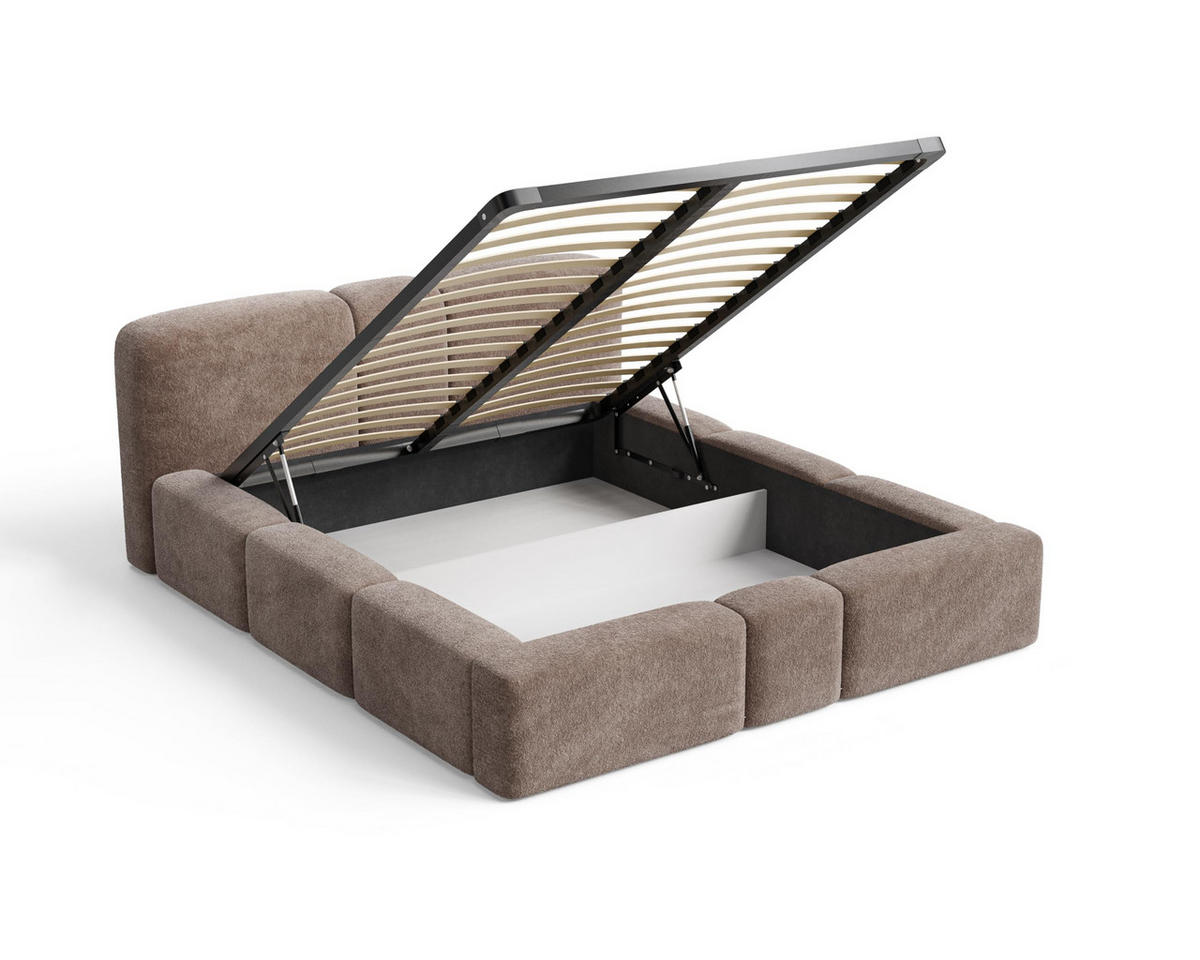 POLSTERBETT Monte140x200 cm- Bettkasten und Stauraum - Doppelbett mit Stabilem Metallrahmen - Monte-Stoff- Dunkelbraun - Dunkelbraun, Holzwerkstoff (140/200cm) - Chilly