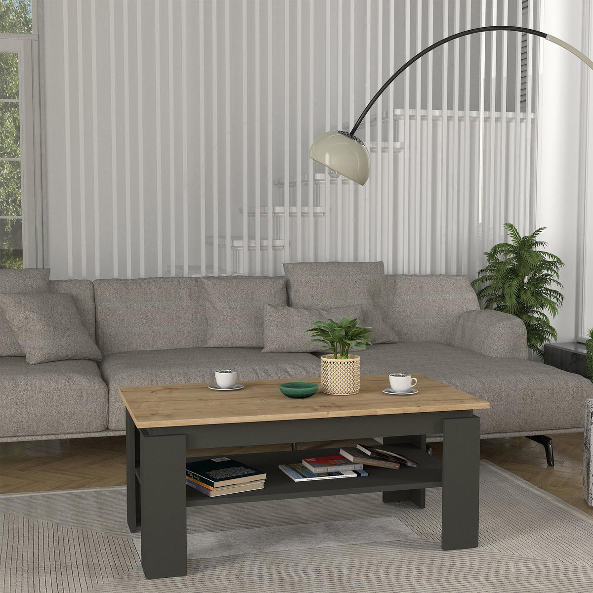 COUCHTISCH Krirdfjos 110/60/47 cm - Eichefarben/Anthrazit, Holzwerkstoff (60/110/47cm) - [en.casa]