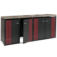 MÜLLTONNENBOX 4er mit Pflanzkasten HxBxT 125x260x84cm Anthrazit Holzoptik dunkel - Anthrazit, Metall (260/125/84cm) - PROREGAL