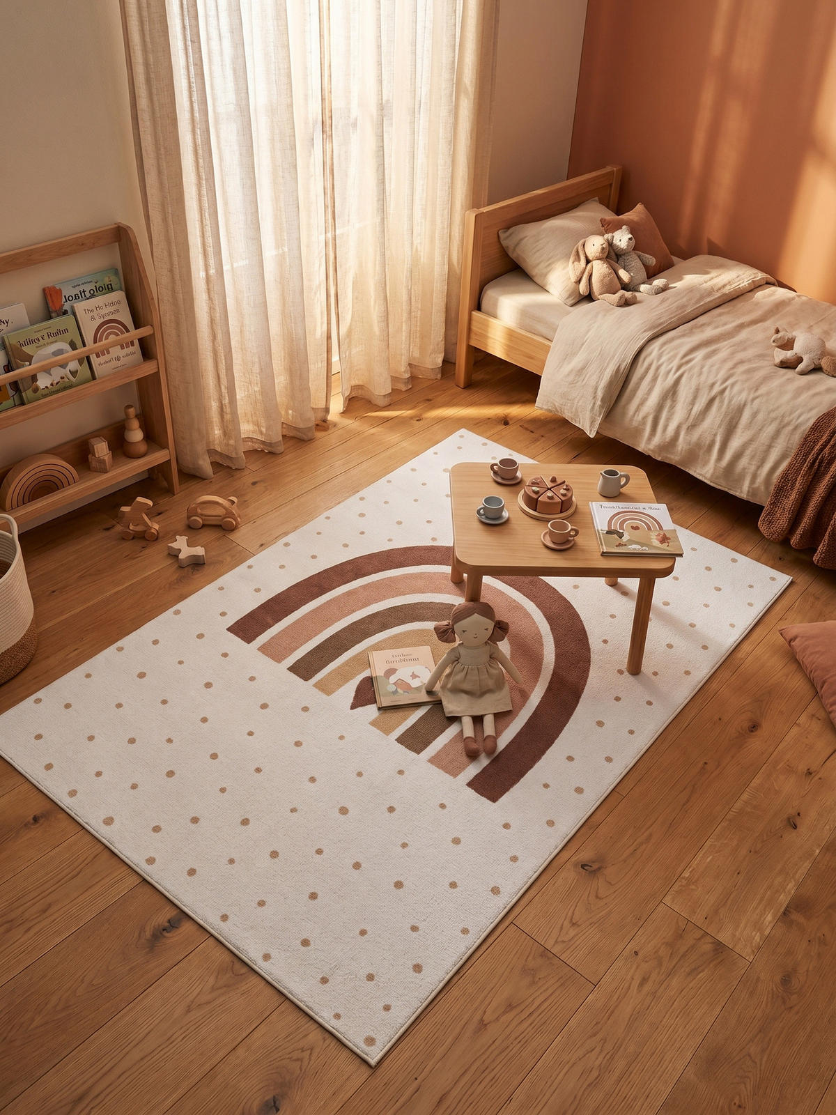 SPIELTEPPICH Waschbar TINO in Creme, mit Regenbogen- und Herz-Motiv, 160 x 230 cm - Beige, Textil (230/160cm) - KADIMA DESIGN