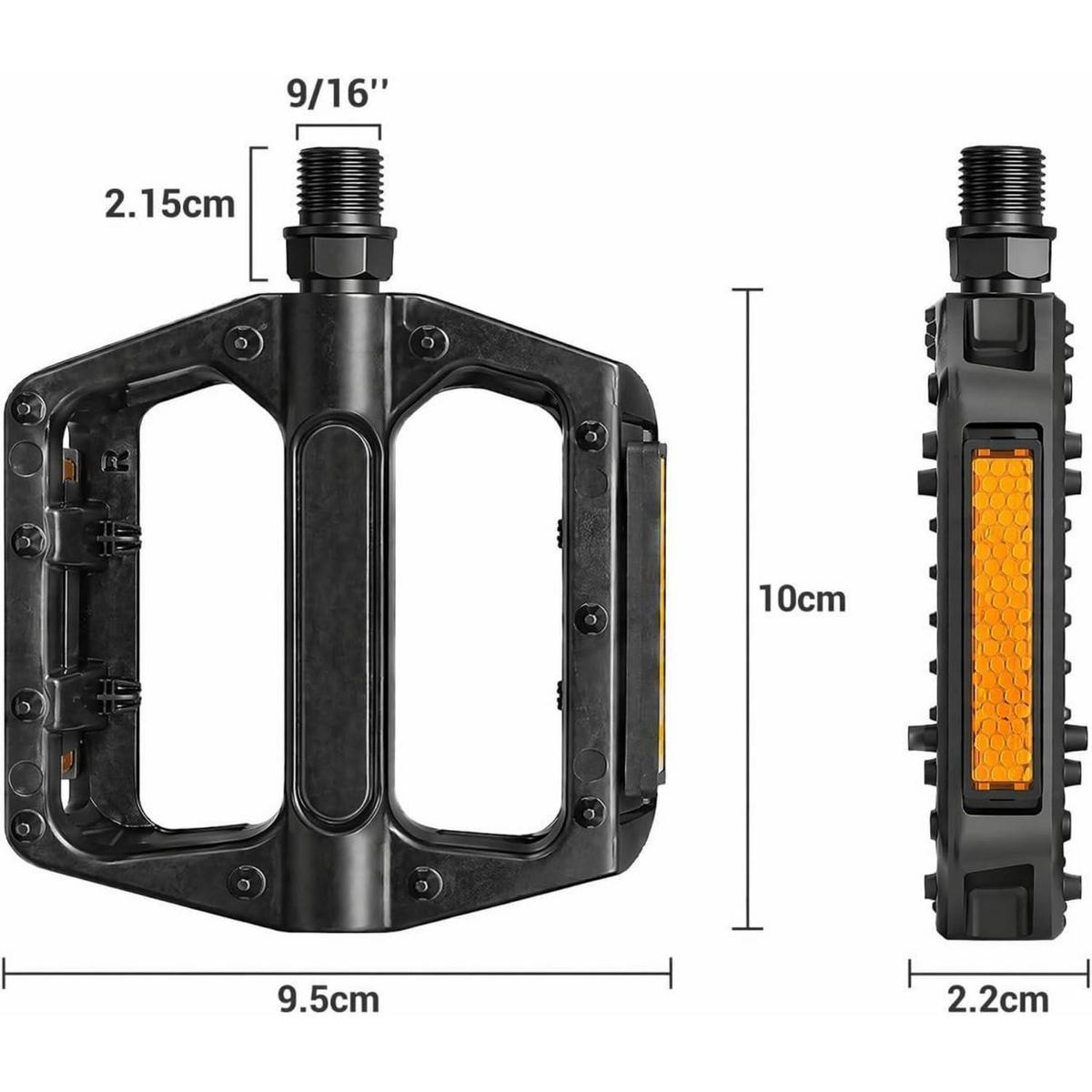 FAHRRADPEDALE 9/16 Zoll Mountainbike Rennrad mit Reflektoren und rutschfestem Profil - Schwarz, Metall (9.5/2.2/10cm)