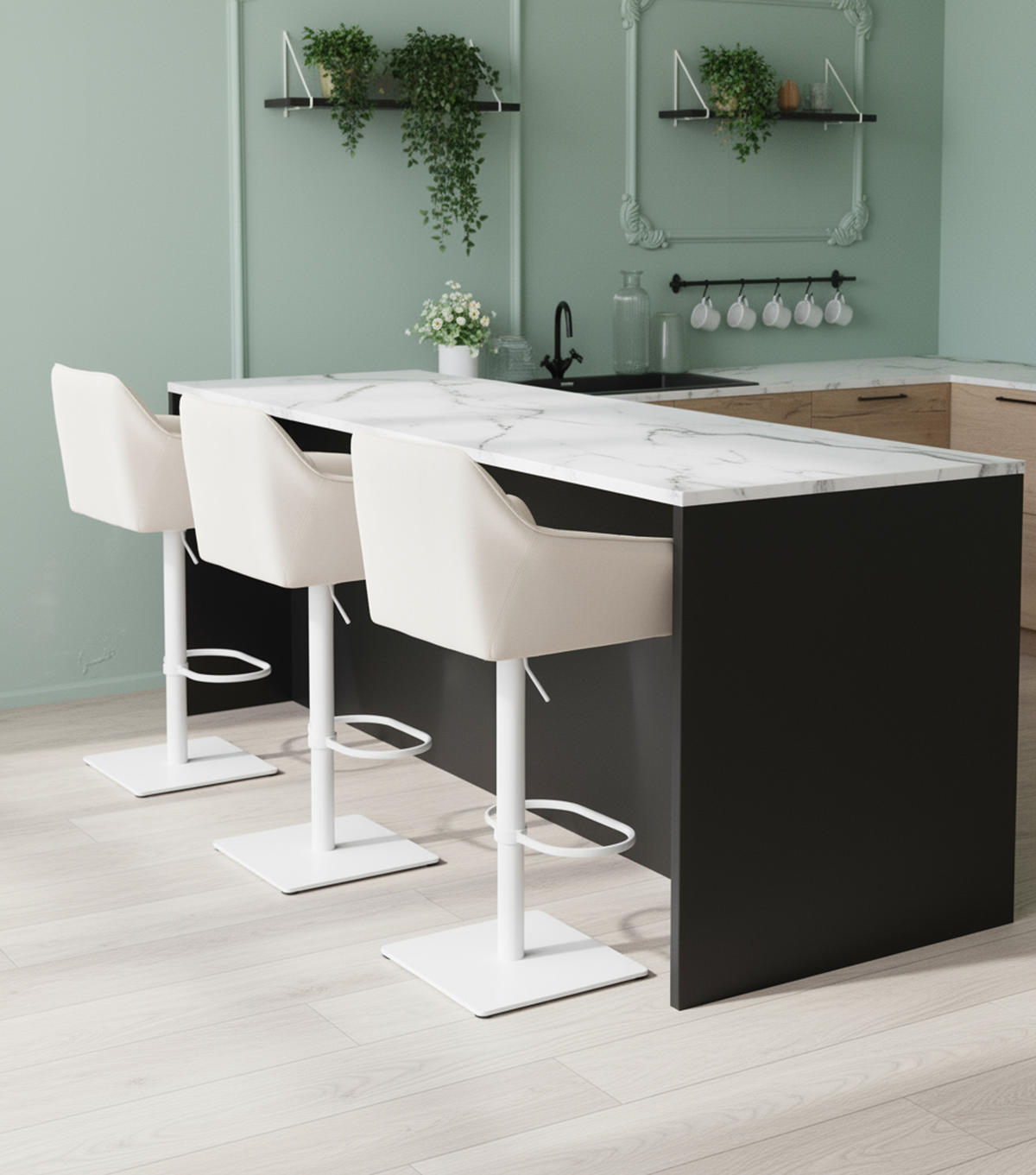 BARHOCKER 2er Set Damaskus Stoff weiß weiß - Weiß, Textil/Metall (64/110/48cm) - TPFLiving