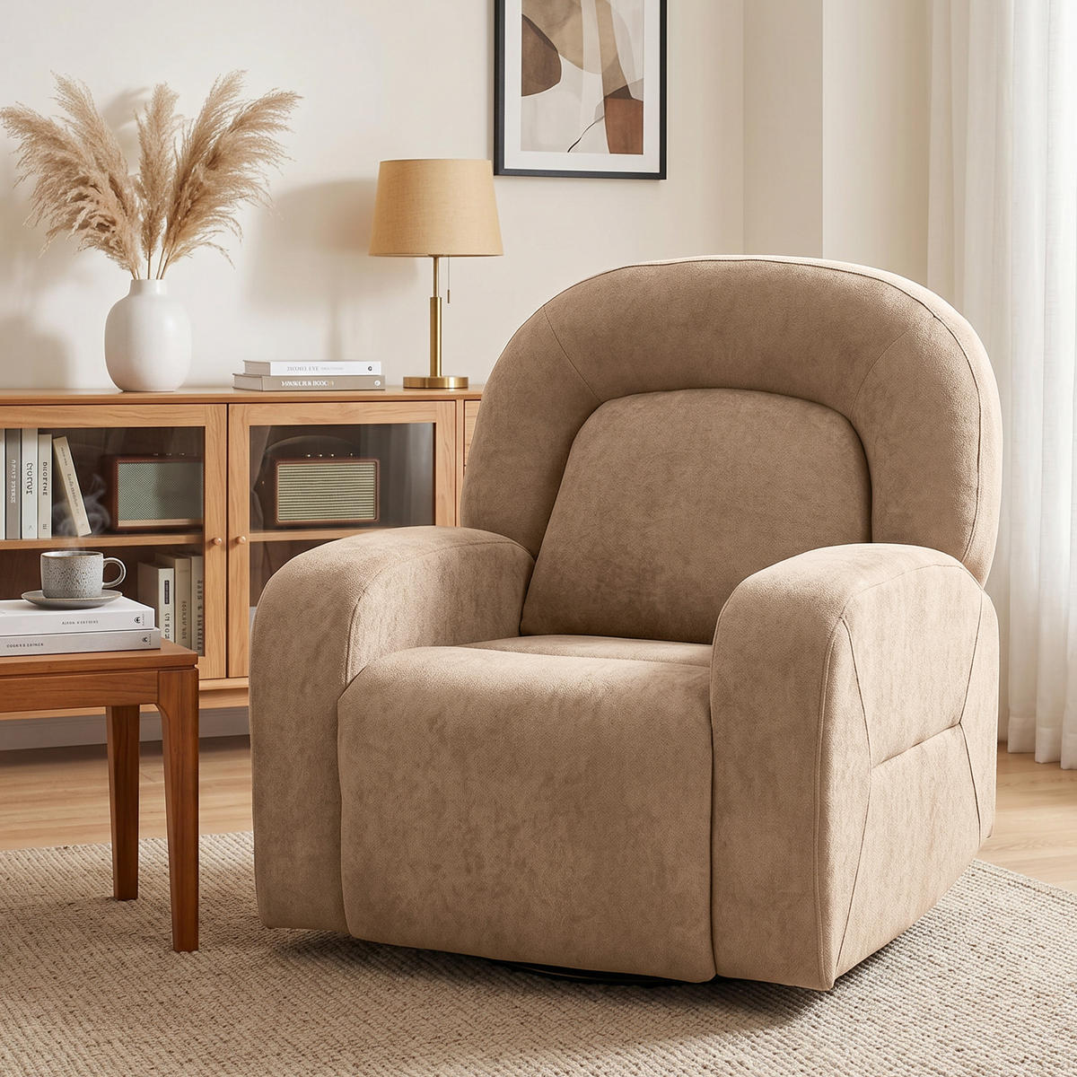 RELAXSESSEL Wolkenweicher Samtstoff Khaki - Schwarz/Braun, Holzwerkstoff/Textil (75/100/93cm) - HOMCOM