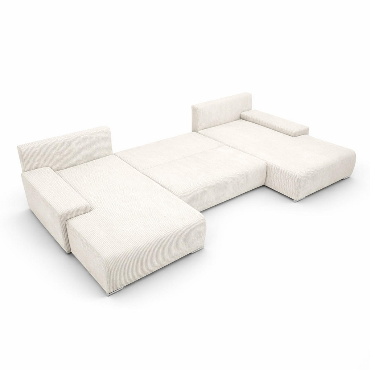 ECKSOFA U-Form Livorno Schlaffunktion Cord-Stoff Ecru - Chromfarben/Ecru, Holz/Kunststoff (348/93/188cm) - Kaiser Möbel