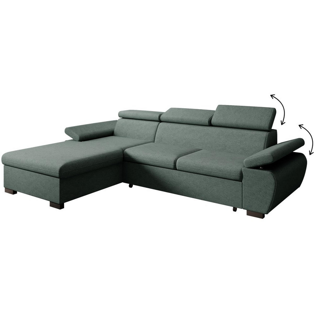 ECKSCHLAFSOFA Coco mit verstellbare Kopfstützen, dunkelgrün, links - Dunkelgrün, Textil (273/191cm) - Beautysofa