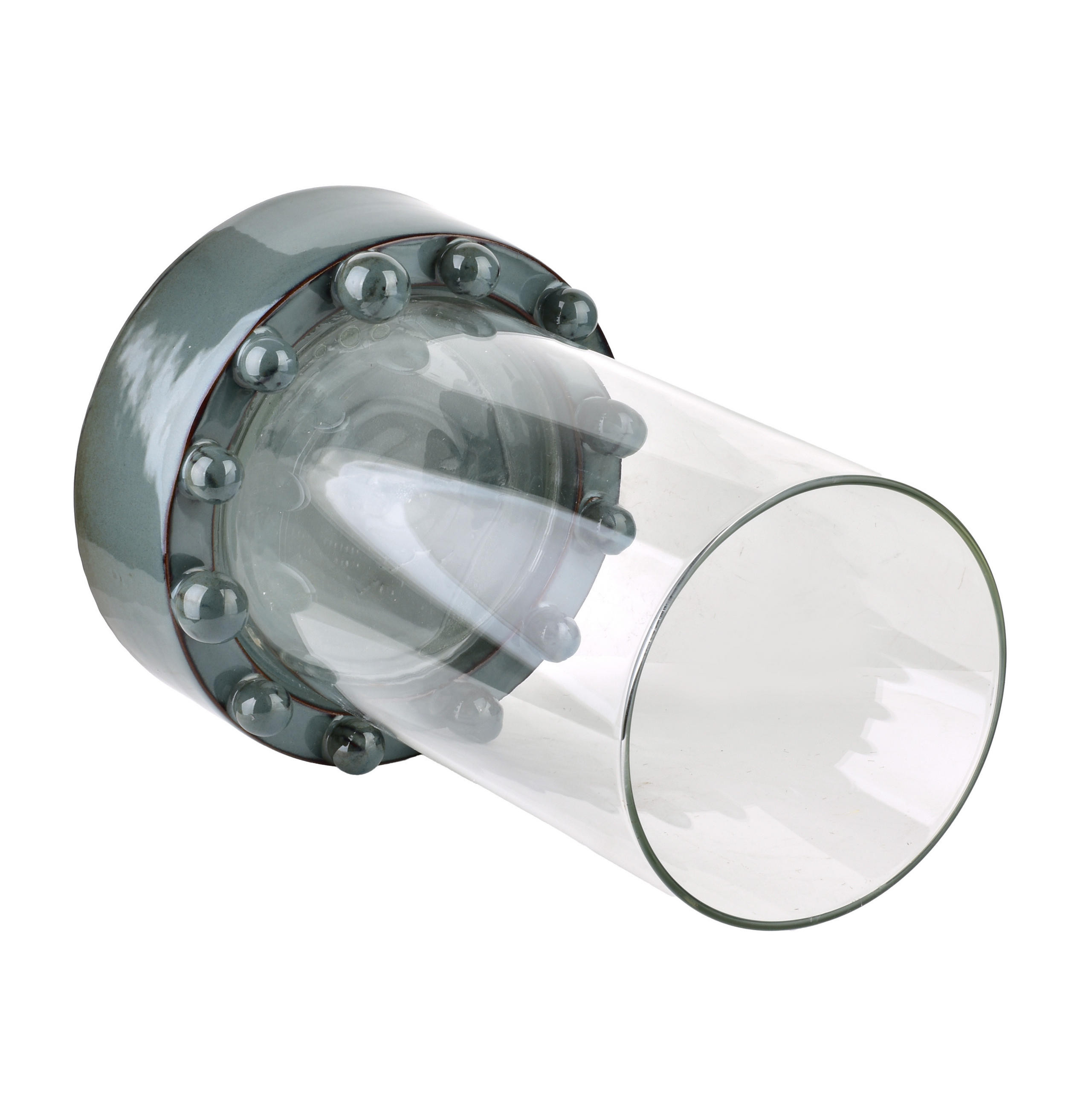 KERZENHALTER Evam Blau 20/20/30 cm Glas und Keramik - Blau, Keramik (20/30/20cm) - Mondex