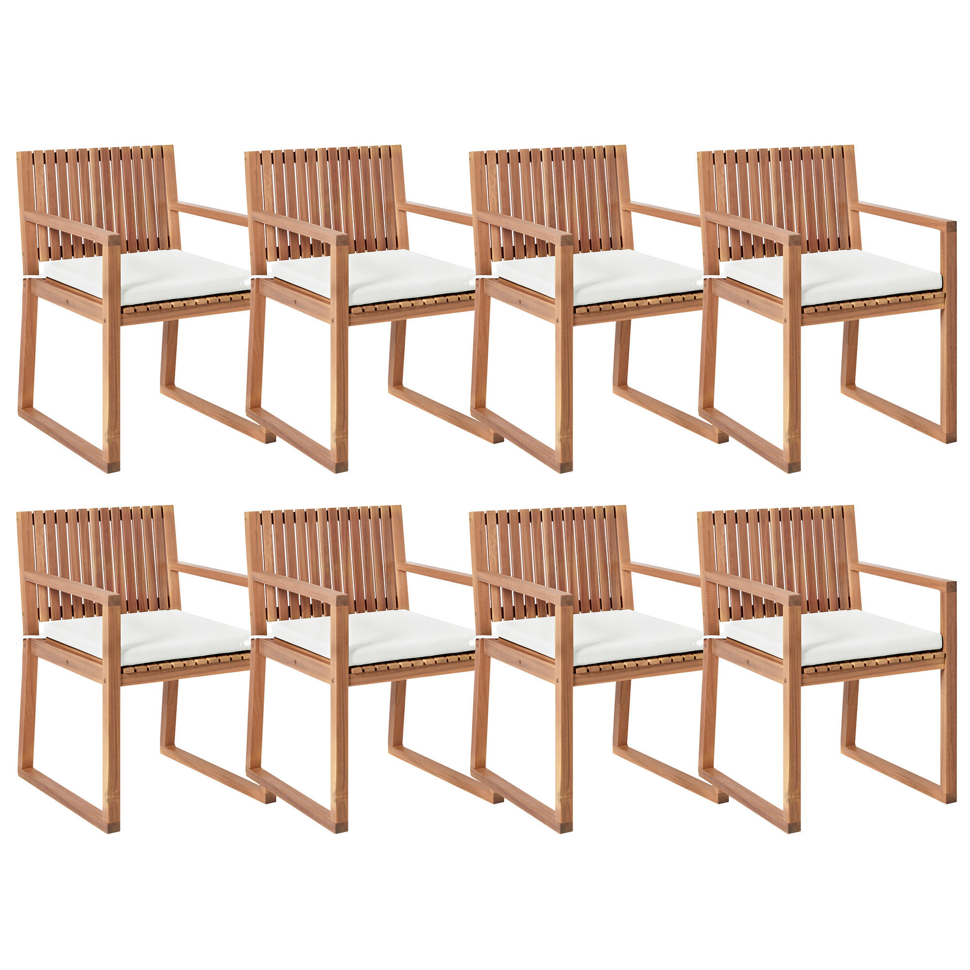 STUHL 8er-Set und Sitzkissen zertifiziertes Akazienholz Cremeweiß Sassaro II Premium - Hellbraun, Holz (54/80/59cm) - Beliani