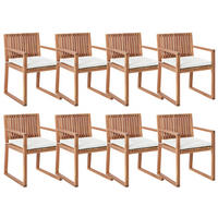 STUHL 8er-Set und Sitzkissen zertifiziertes Akazienholz Cremeweiß Sassaro II Premium - Hellbraun, Holz (54/80/59cm) - Beliani