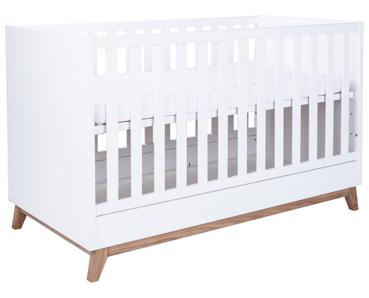 BABYBETT Lina 4x höhenverstellbar Weiß/Waluss - Walnussfarben/Weiß, Holz/Holzwerkstoff (70/140cm) - arthur berndt
