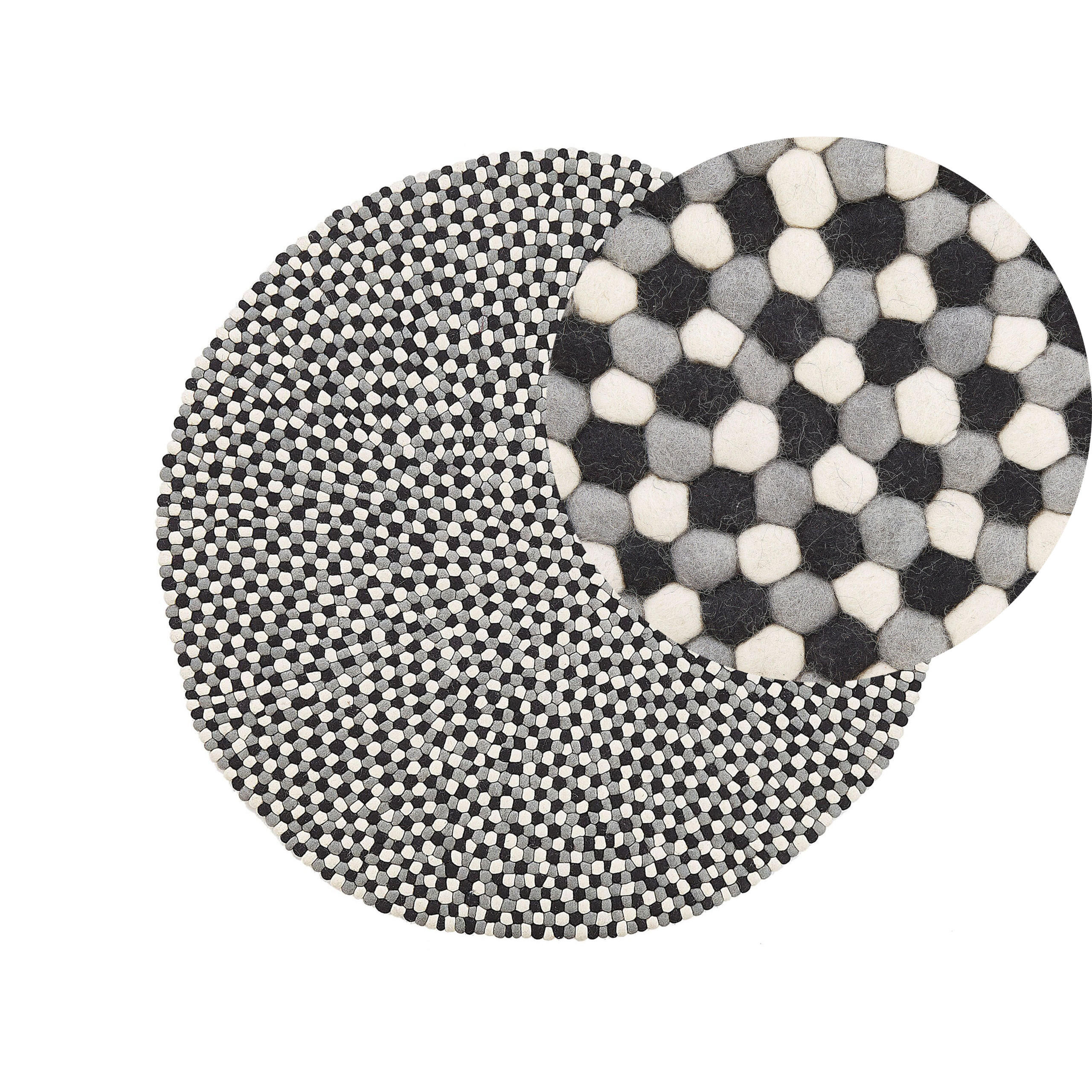 FILZKUGELTEPPICH-PENEK 140/140 cm - Schwarz, Textil (140/140cm) - Beliani
