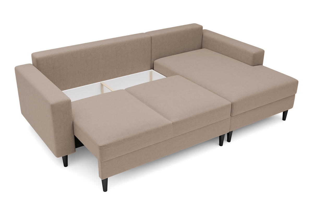 ECKSOFA Nalika Dunkelbeige Velours - Schwarz/Mokka, Holz/Textil (230/143cm) - Selsey