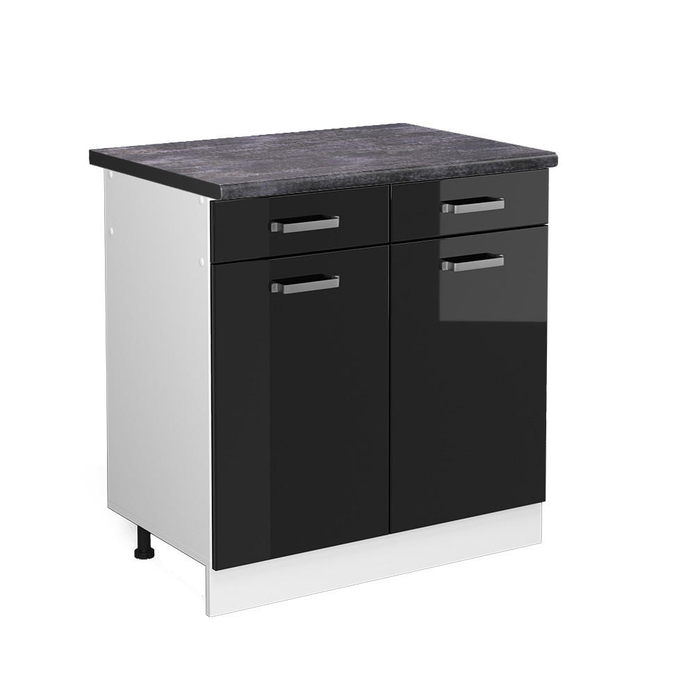 KÜCHENUNTERSCHRANK R-Line Schwarz Hochglanz 80 cm, AP Anthrazit - Schwarz Hochglanz/Schwarz, Holzwerkstoff (80/81.6/60cm) - Vicco