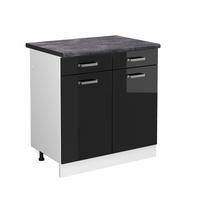 KÜCHENUNTERSCHRANK R-Line Schwarz Hochglanz 80 cm, AP Anthrazit - Schwarz Hochglanz/Schwarz, Holzwerkstoff (80/81.6/60cm) - Vicco