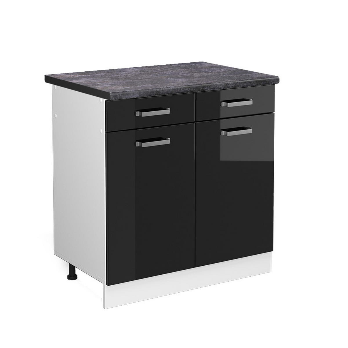 KÜCHENUNTERSCHRANK R-Line Schwarz Hochglanz 80 cm, AP Anthrazit - Schwarz Hochglanz/Schwarz, Holzwerkstoff (80/81.6/60cm) - Vicco