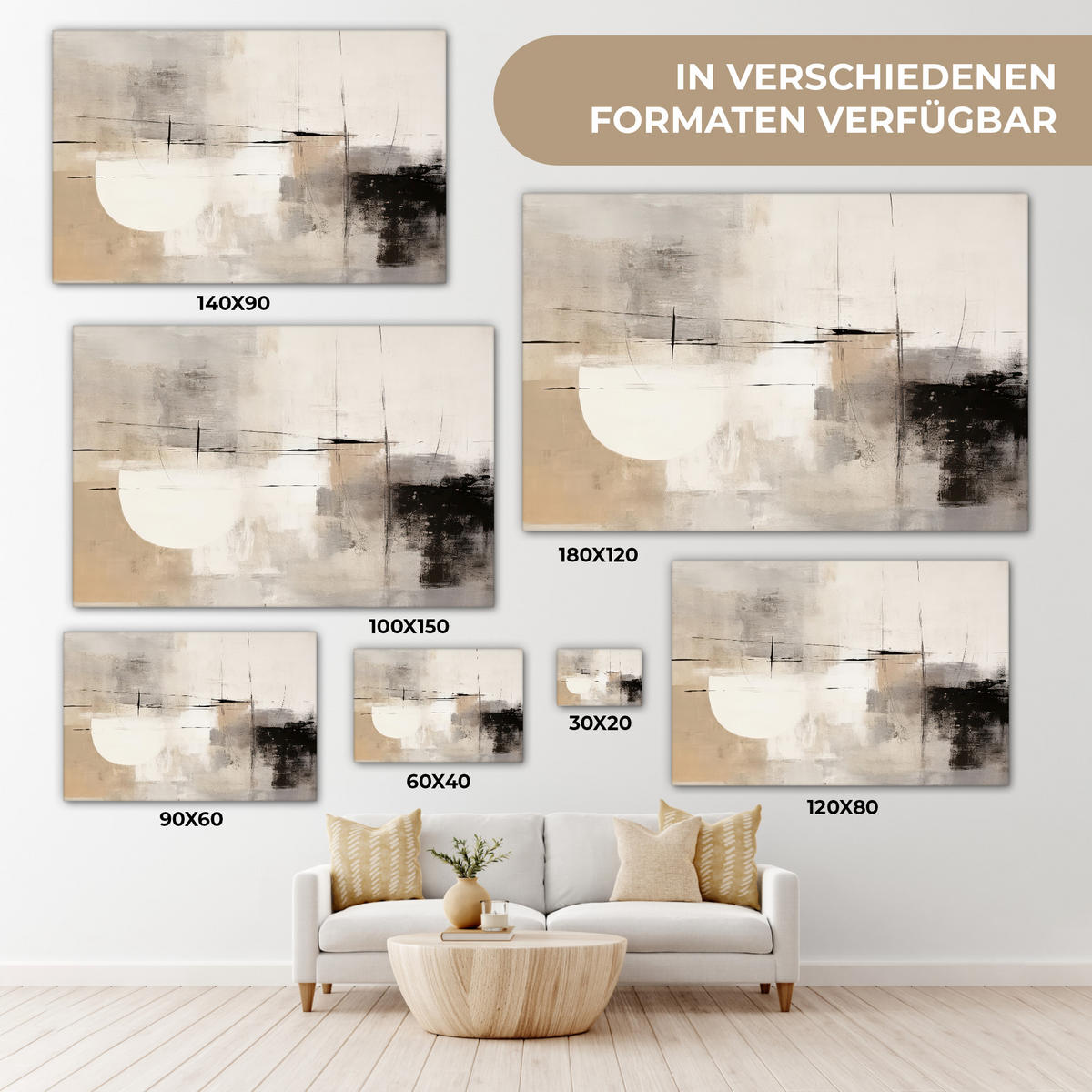 LEINWANDBILD Abstrakt - Kunst - Grau Groß 140x90 cm - Hellgrau, Textil (140/90cm) - MuchoWow