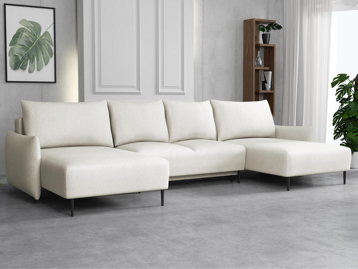 WOHNLANDSCHAFT Santi U - Creme/Schwarz, Holz/Textil (328/88/160cm) - MIRJAN24