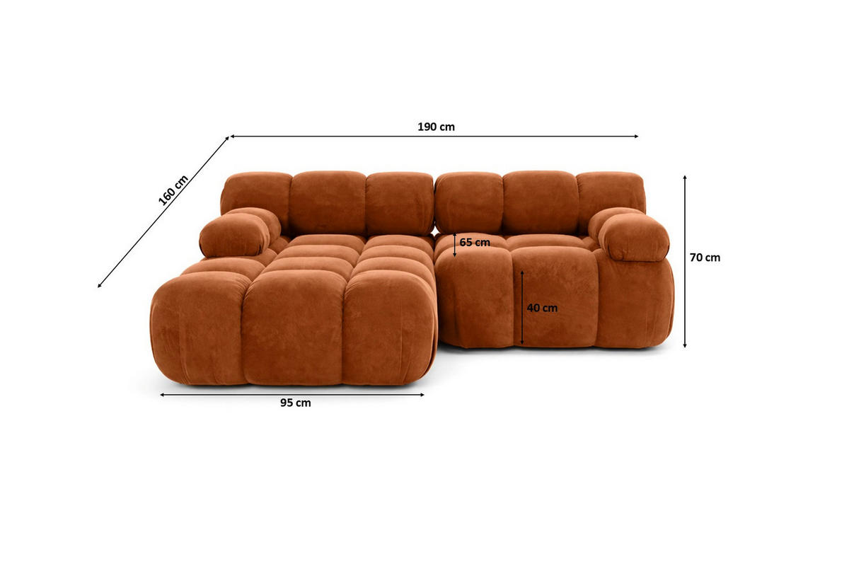 ECKSOFA L-form Mini Modular, Veloursstoff Salvador, Dunkelbraun, Links, Selia - Dunkelbraun, Holz (190/160cm) - Kaiser Möbel