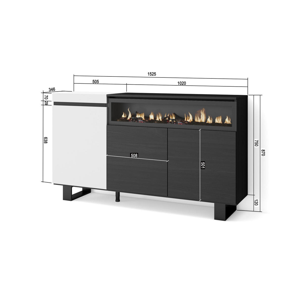 SIDEBOARD weiß und schwarz, 150/35/87cm - Multicolor, Holzwerkstoff (150/87/35cm) - Skraut Home