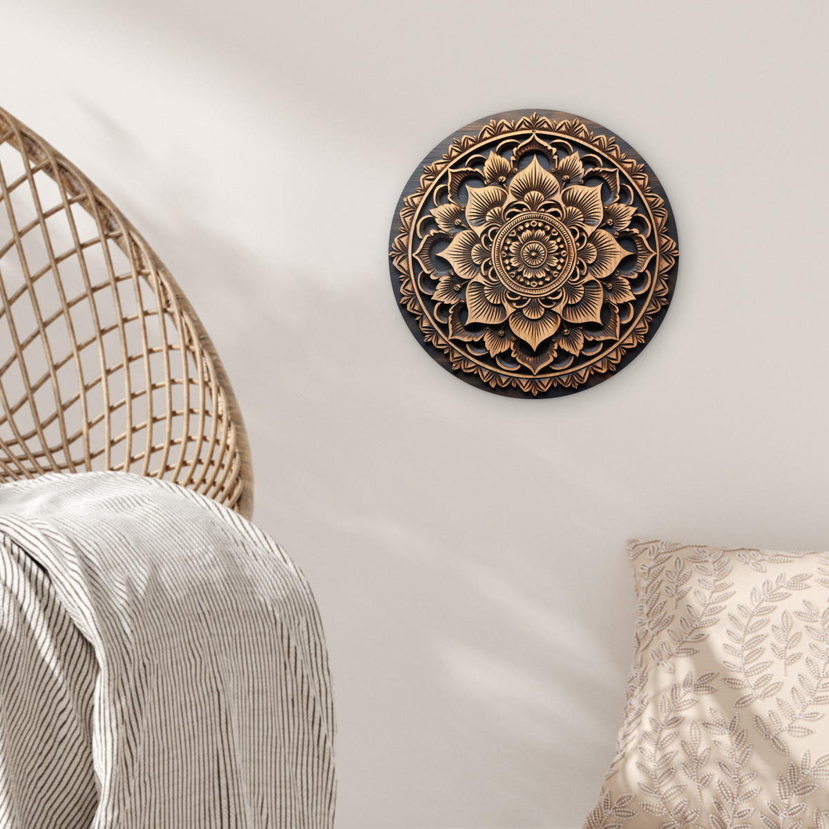 WANDBILD Mandala - Holz - Blumen - Braun 30x30 cm - Gelb, Kunststoff (30/30cm) - MuchoWow