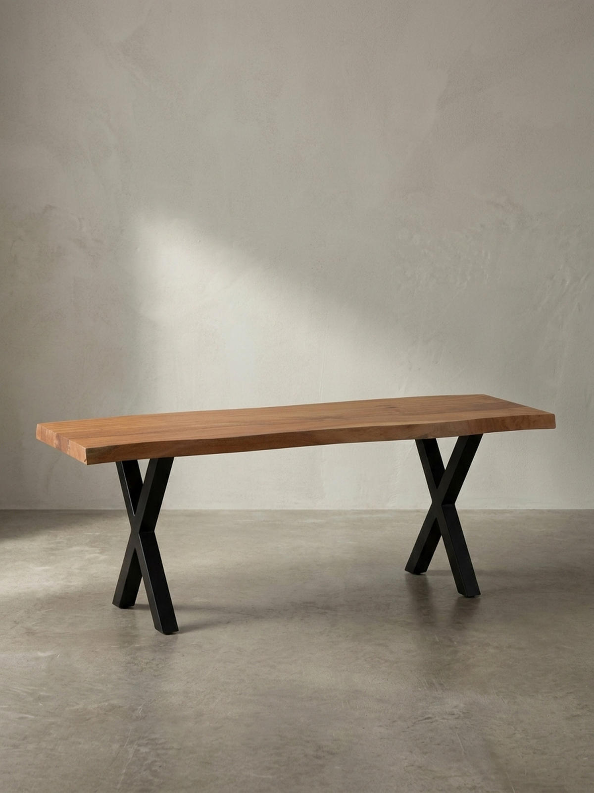 SITZBANK – Akazie/Massivholz/Metall, 120x40x45,5 cm, Baumkante, ohne Lehne - Schwarz/Braun, Holz/Metall (120/46/40cm) - KADIMA DESIGN