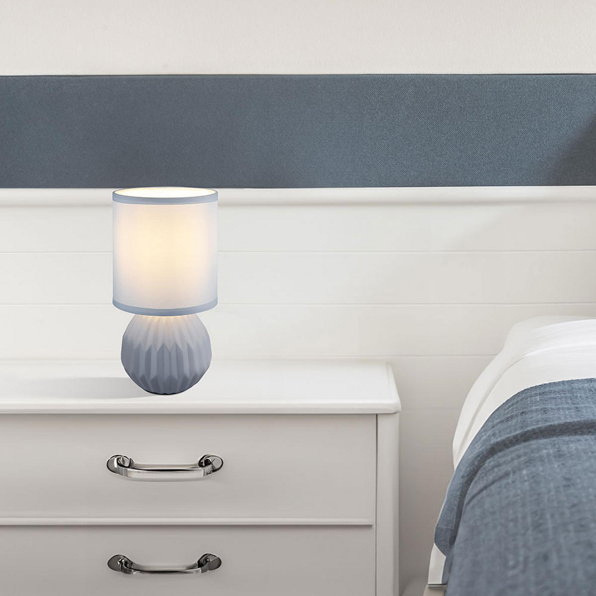 LED TISCHLEUCHTE Keramik Blau Textil 2er Set - Blau, Textil (12/12/23cm) - Globo Lighting