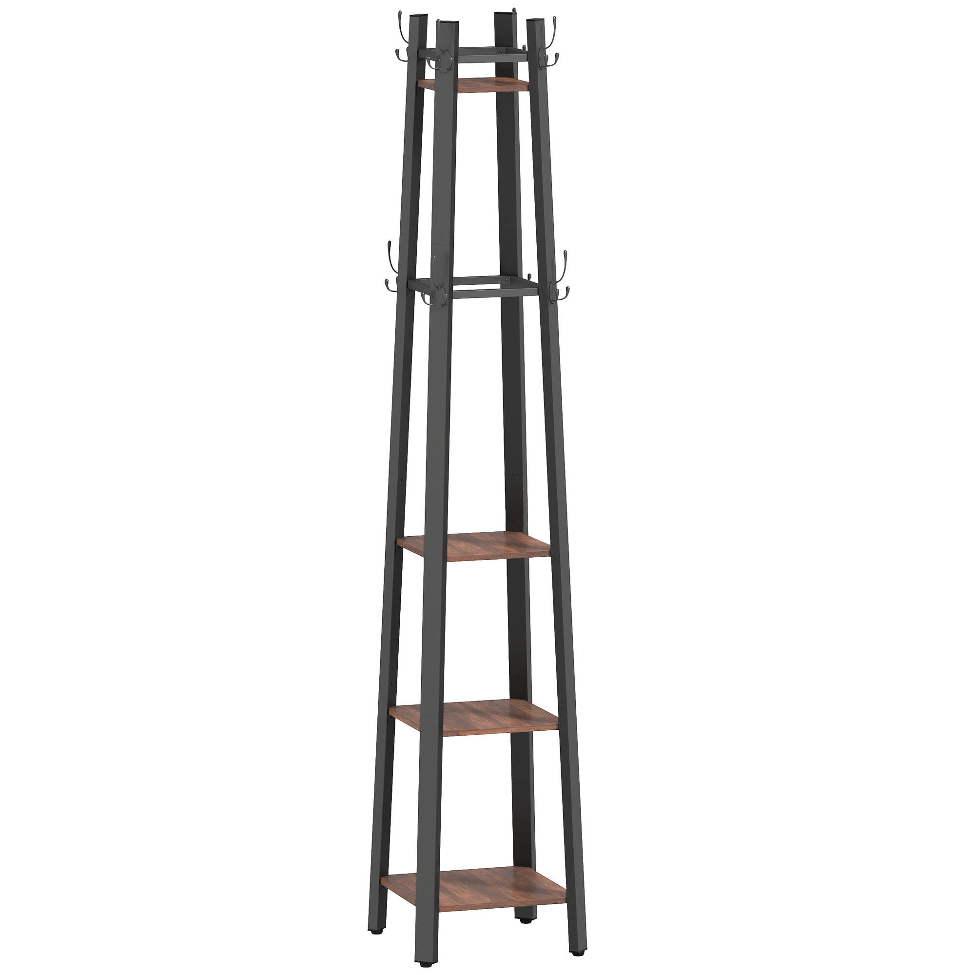 KLÄDHÄNGARE, klädställning med 4 hyllor och 8 krokar i industriell stil Brun 179/34.8/34.8 cm