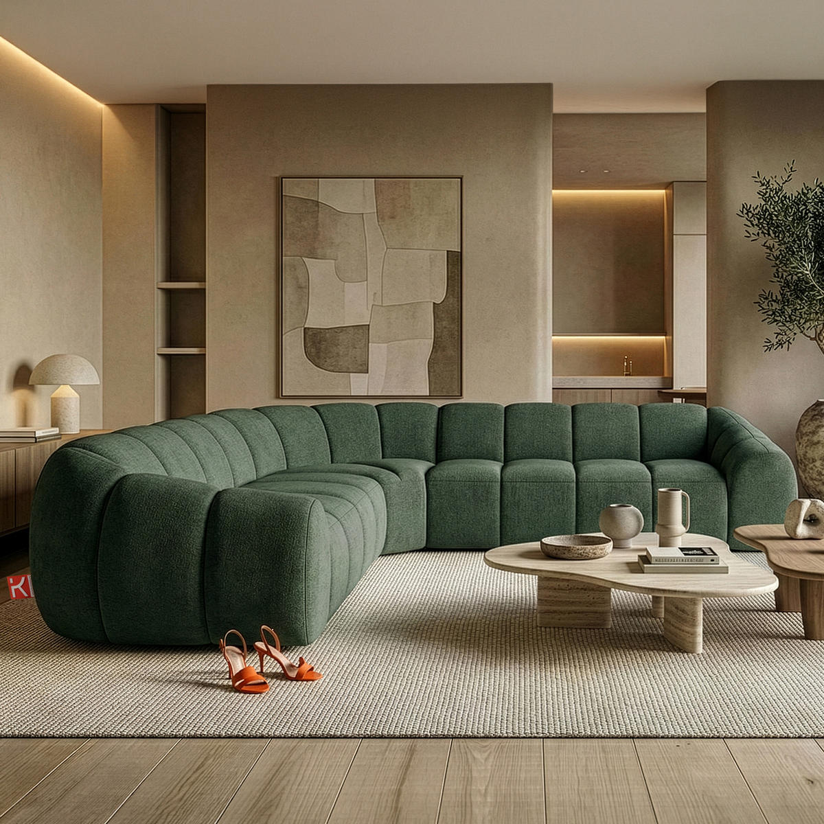 ECKSOFA RECHTS/LINKS FLAVA, Dunkelgrün - Dunkelgrün, Holz/Holzwerkstoff (310/310cm) - KONSIMO®
