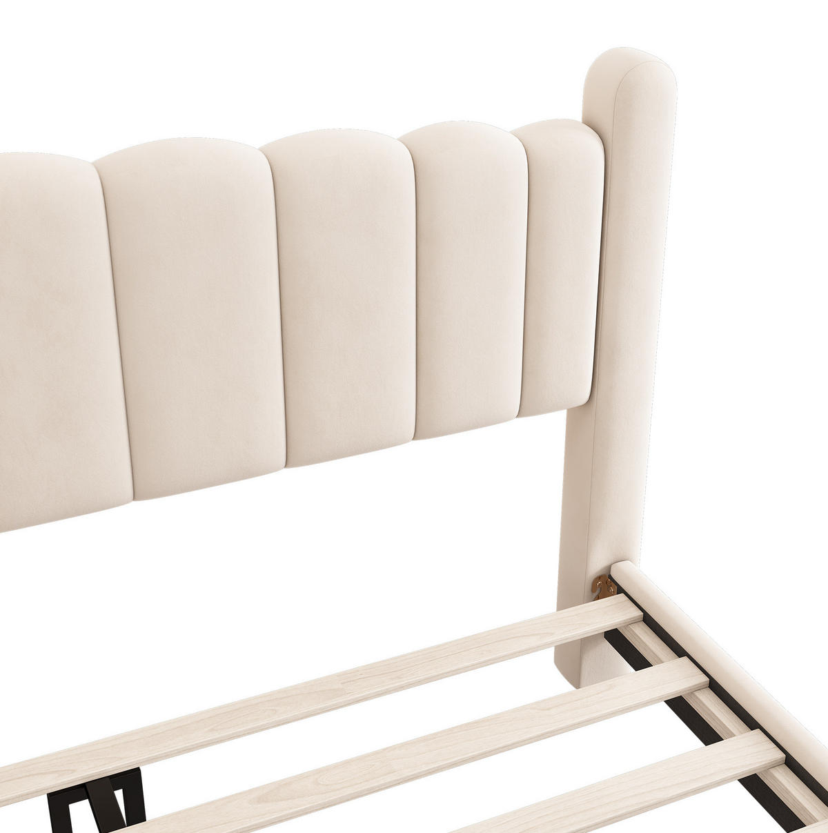ČALOUNĚNÁ postel 160/200 cm béžová ze sametu s vlnitým čelem a lamelovým roštem - béžová, textil (160/200cm) - OKWISH