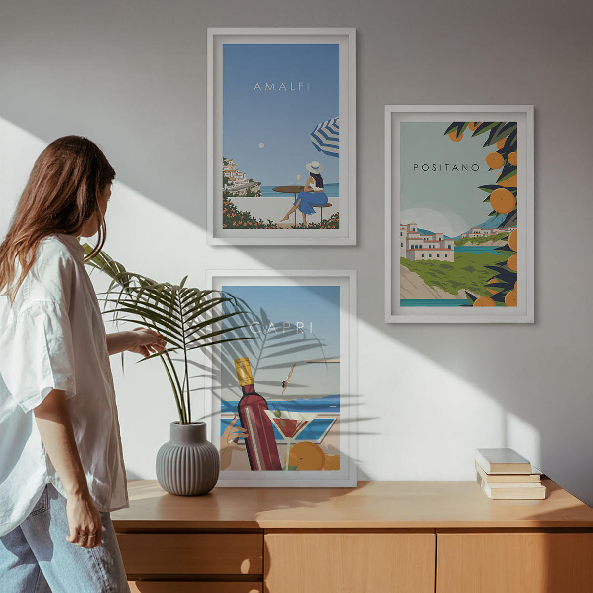BILDER SET 3er Set - 40x60 cm Weißer Rahmen - Amalfi, Positano und Capri - Weiß, Kunststoff (40/60cm) - TULUP