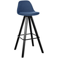 BARHOCKER PALMA Blau Stoff Schwarz - Blau, Holz/Textil (38/99/44cm) - DELUKE