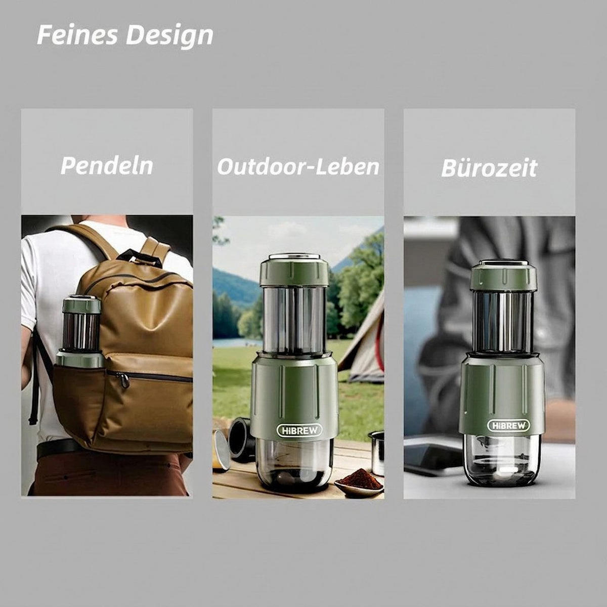 KAFFEEBEREITER für unterwegs, tragbar + kompakt - Grün, Metall (7.8/20.5/7.8cm) - BEXEVUE