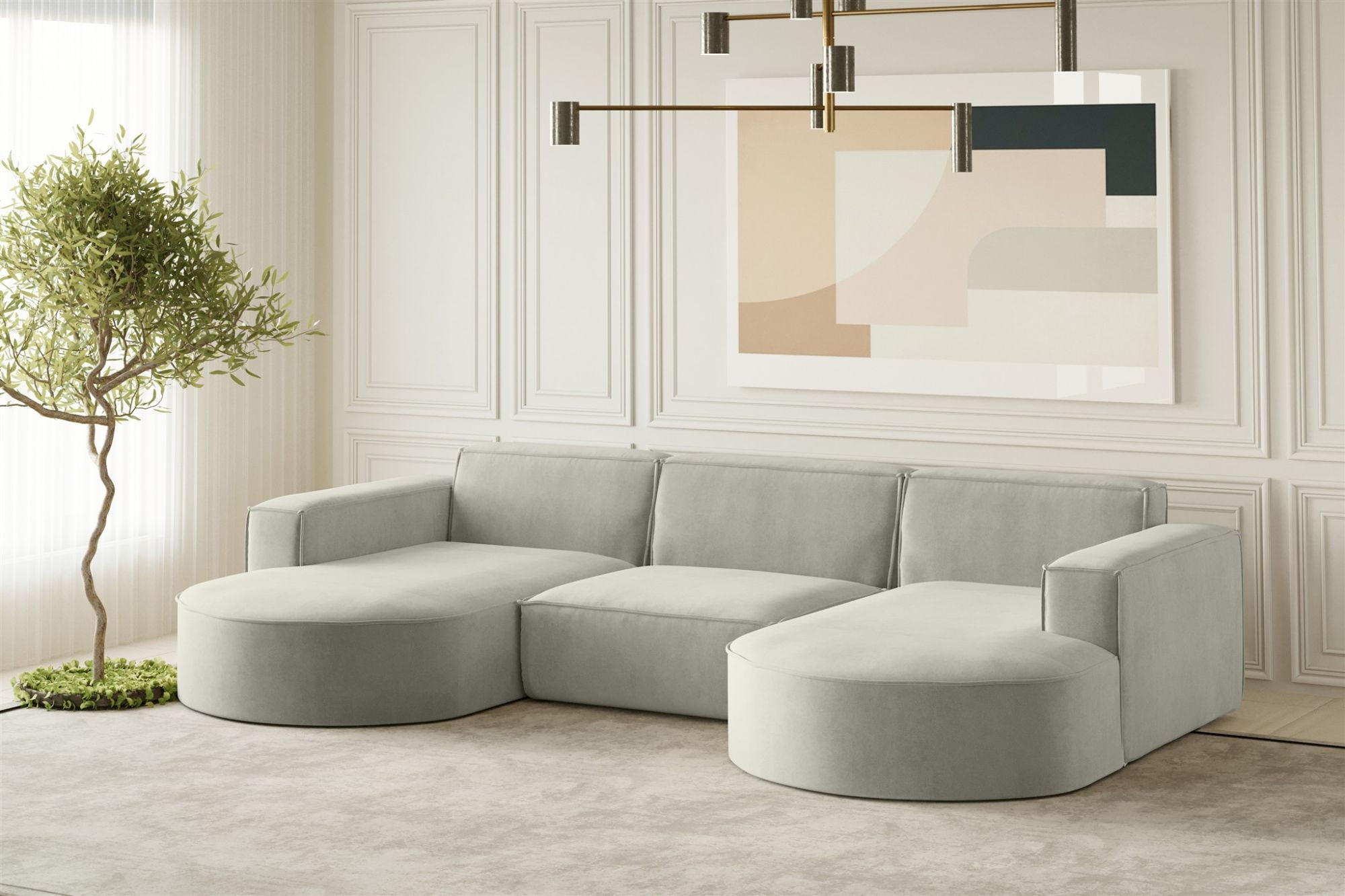 WOHNLANDSCHAFT Palma In Noel - Hellgrau, Holzwerkstoff/Textil (299/78/165cm) - Fun Möbel