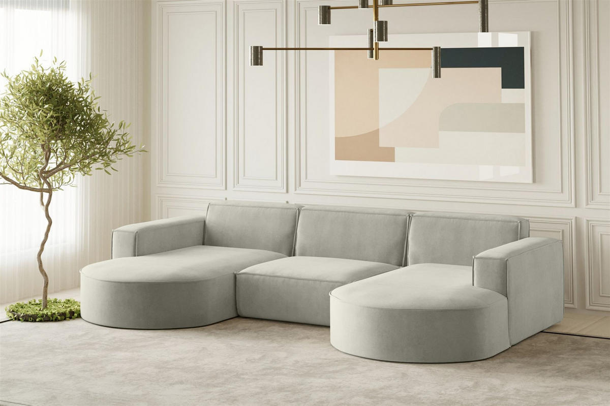 WOHNLANDSCHAFT Palma In Noel - Hellgrau, Holzwerkstoff/Textil (299/78/165cm) - Fun Möbel