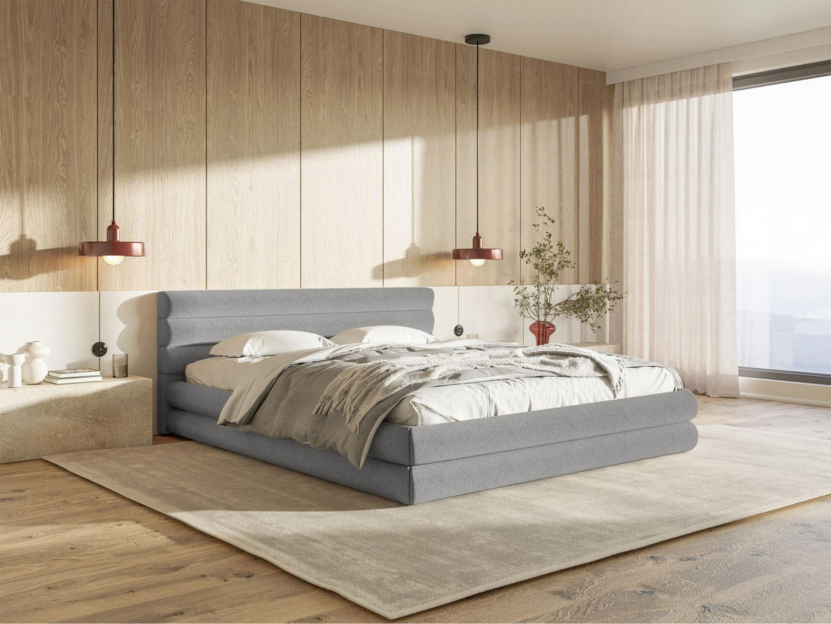 POLSTERBETT Alegre Hellgrau Chenille 140x200 cm - Hellgrau/Schwarz, Holz/Textil (140/200cm) - Selsey