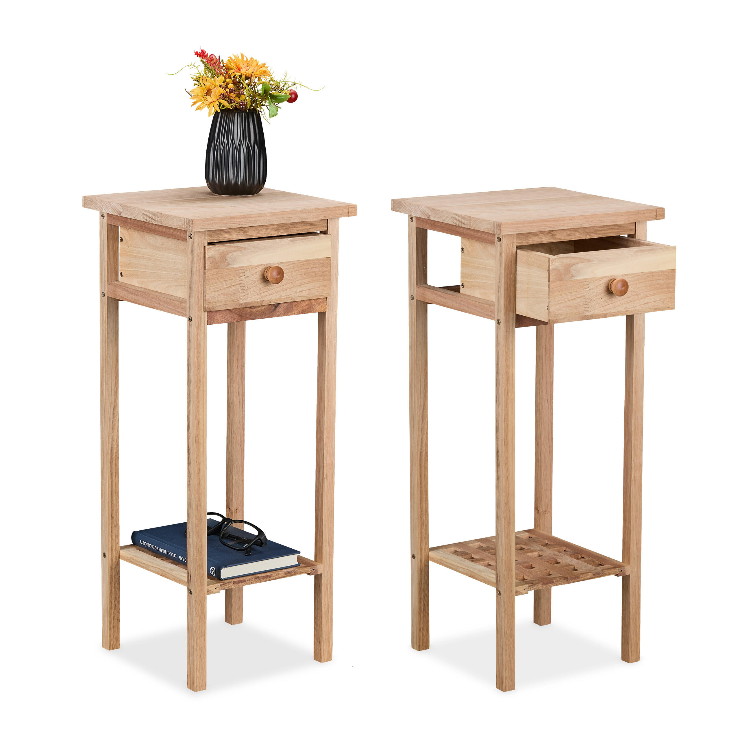 2XTELEFONTISCH - Hellbraun, Holz/Holzwerkstoff (25/25/60cm) - Relaxdays