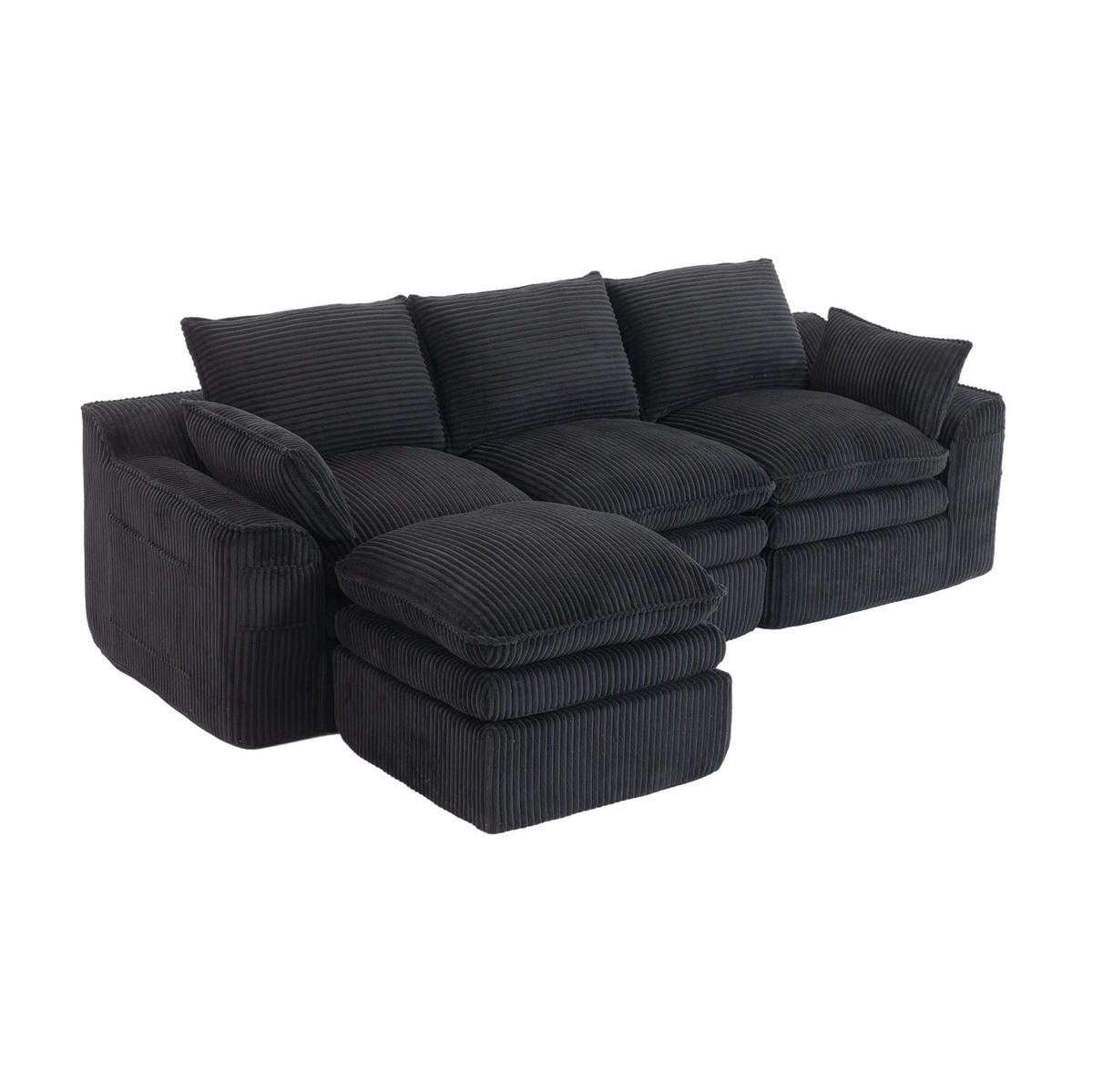 SOFA modular mit Hocker ca. 263 x 167 x 85 cm Cord Schwarz - Schwarz, Kunststoff (167/263cm) - Meubliv