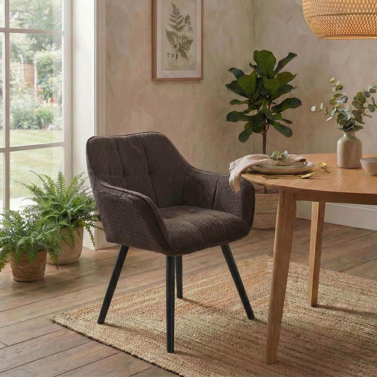 ESSZIMMERSTUHL Cord Braun - Schwarz/Braun, Holz/Textil (65/82/64cm) - CLP