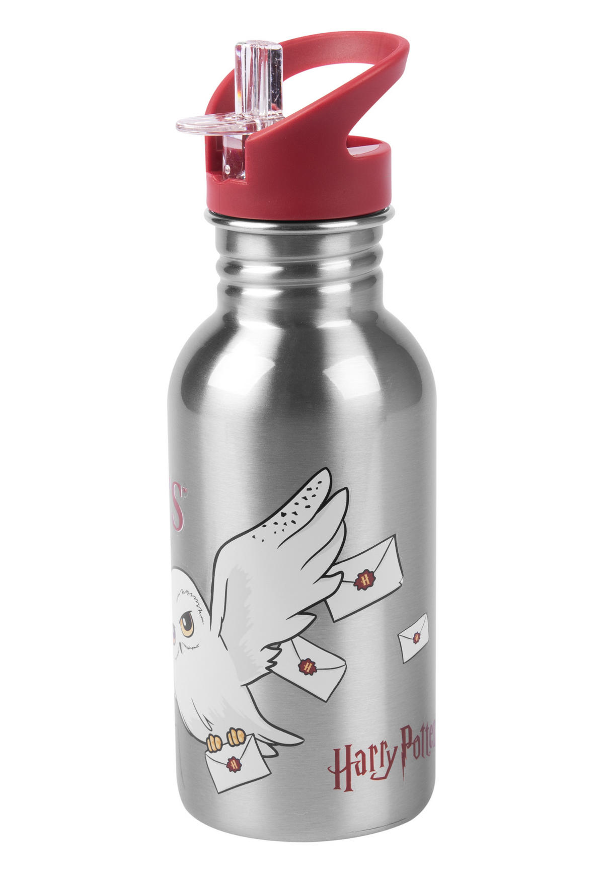 TRINKFLASCHE Harry Potter Hedwig Hogwarts Silber 500 ml - Grau, Metall (0.5L) - United Labels