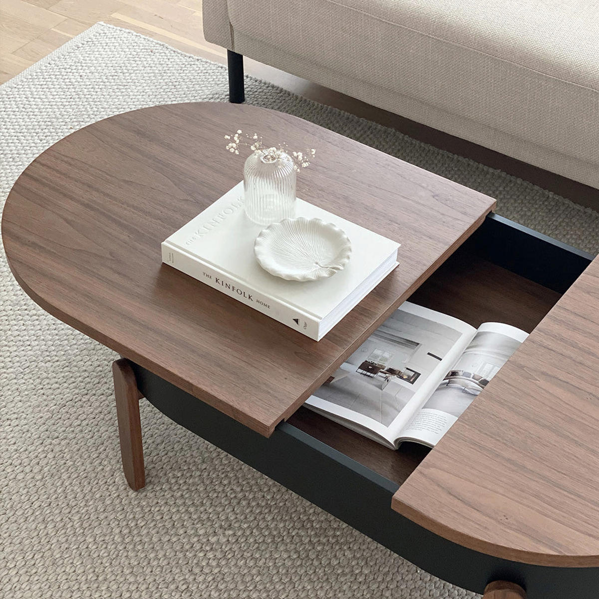 COUCHTISCH Batea L - Walnussfarben/Schwarz, Holz (60/100/35cm) - Woodendot